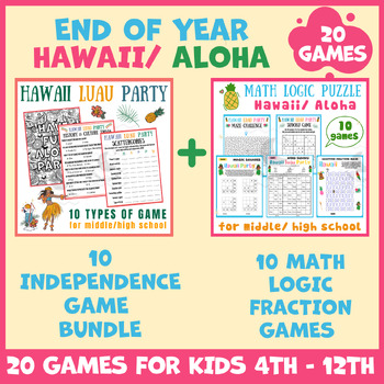 Preview of End of year Hawaii math puzzle worksheets icebreaker game brain breaks no prep
