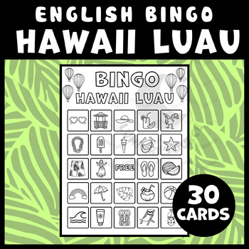 Preview of End of year Hawaii Luau Aloha BINGO coloring page craft activity primary school