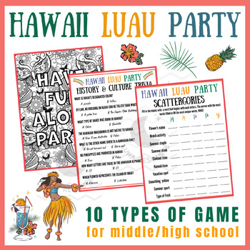 Preview of End of year Hawaii Luau independent work Activities Unit Sub Plans crafts middle