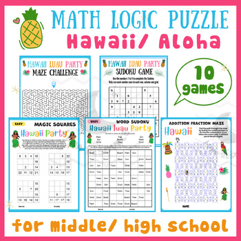 Preview of End of year Hawaii logic Mental math game center fraction maze activities middle