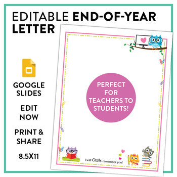 Preview of End-of-year Letterhead Stationery: Teacher to Student