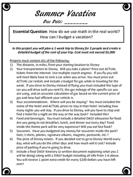 Preview of End-of-year Math Project - Vacation Budgeting Project
