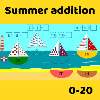Preview of End of year Math Review for Kindergarten Summer addition 0-20 for Google Slides