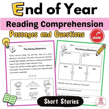 Preview of End of year Reading Comprehension Passages 2nd Grade | Short Stories