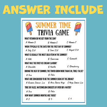 Preview of End of year Summer Activities Trivia Game riddles plans lesson Early finishers