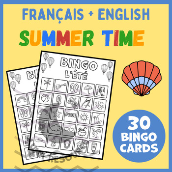 Preview of End of year Summer bingo game craft FRENCH Fin d'année Été center activities 4th
