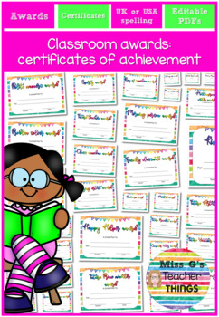 Preview of End of year awards - 58 printable editable PDF -  UK/AU/USA spelling