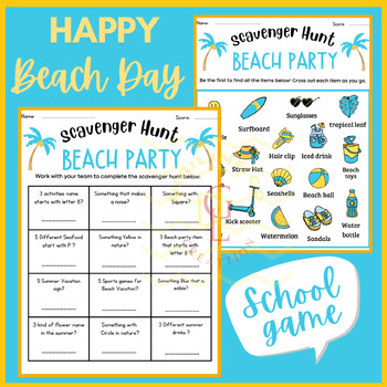 Preview of End of year beach party Scavenger Hunt crafts Game social studies activities