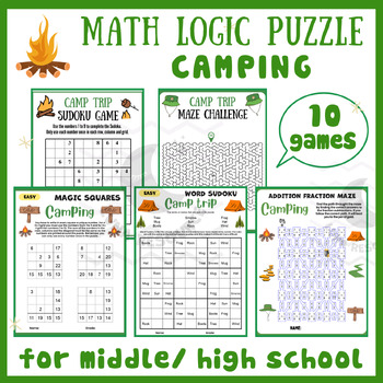 Preview of End of year camp field trip logic Mental math game centers maze activity middle