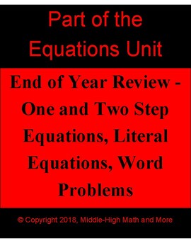Preview of End (or Beginning) of Year Equations Review Worksheets - 5 Topics Covered
