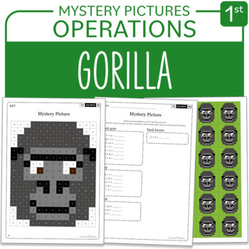 Preview of Endangered Animal Gorilla Math Mystery Picture Grade 1 Additions Subtractions