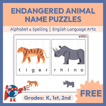 Preview of Endangered Animal Name Puzzle | Alphabet Skills | K-2 | ELA