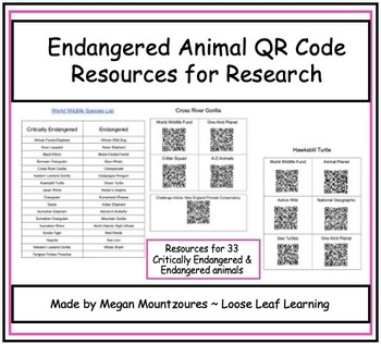 Preview of Endangered Animal QR Code Resources for Research