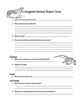 Endangered Animal Report Form for Elementary Students by Kimberly Bormann