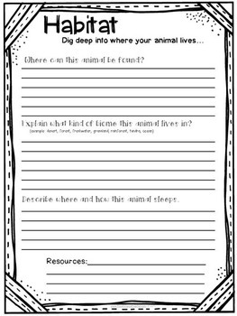 5th grade animal research project template