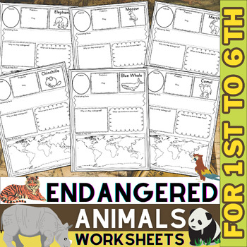 Preview of Endangered Animal Research Project | Animals Worksheet Habitats and Adaptations