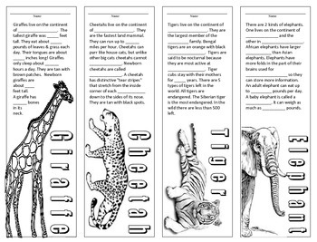 Endangered Animals - Fill in the Facts - Bookmarks by Jen Laratonda