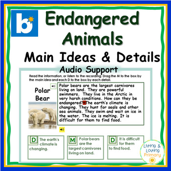 Preview of Endangered Animals  Main Ideas and Details (Boom Cards with Audio)
