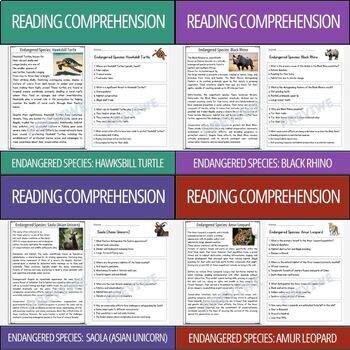 Preview of Endangered Animals - Reading Comprehension Activity Bundle