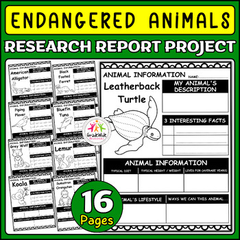 Preview of Endangered Animals Species Research Project | Endangered Animal Research Writing