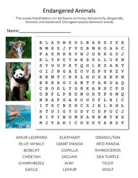 Preview of Endangered Animals Word Search