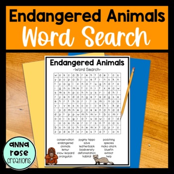endangered animals word search by jess george teachers pay teachers