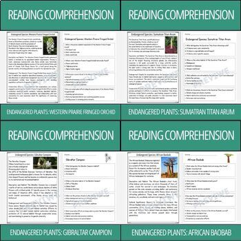 Preview of Endangered Plants - Reading Comprehension Activity Bundle | 4th 5th 6th Grade
