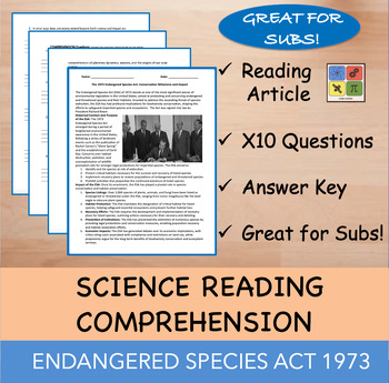 Preview of Endangered Species Act of 1973 - Reading Passage x10 Questions - EDITABLE
