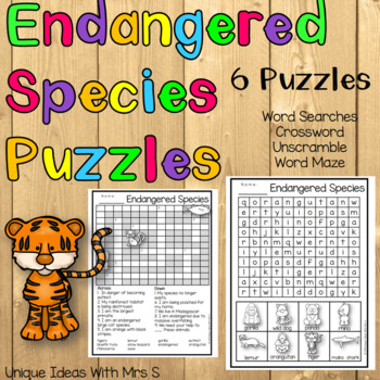 endangered species animal puzzles word search crossword tpt