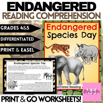 Preview of Endangered Species Day Reading Comprehension Worksheets