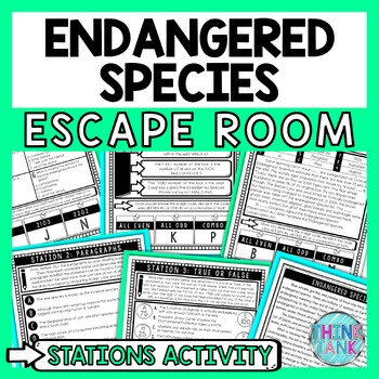 Preview of Endangered Species Escape Room Stations - Reading Comprehension Activity