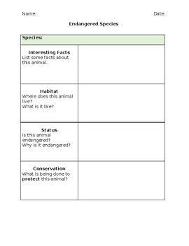Endangered Animals Research Graphic Organizer by School Tools and Creations