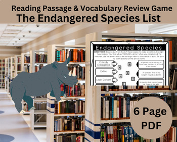 Preview of Endangered Species List Vocabulary Exercise - Ecology, Environmental Science
