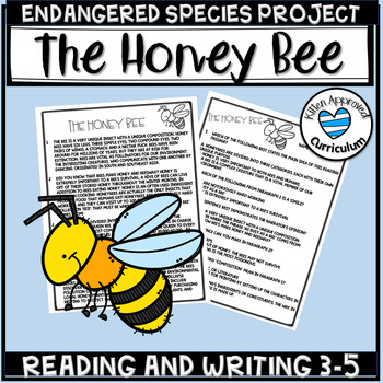 Preview of Honey Bee Activities Bees Reading Comprehension 5th and 6th Grade