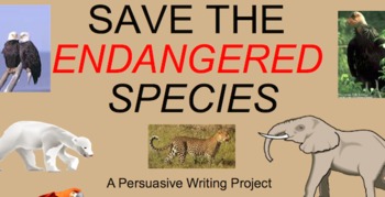 Preview of Endangered Species SMARTboard file with Writing Task