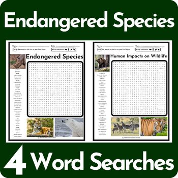 Endangered Species Word Search Puzzle BUNDLE by Word Searches To Print