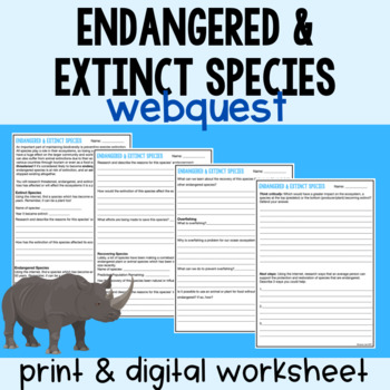 Preview of Endangered and Extinct Species Webquest