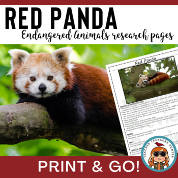 Preview of Endangered animal Red Panda information page for reading and writing reports