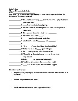 Ender S Game Chapter 4 Study Guide And Answer Key Lonnie Jones Taylor