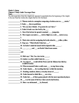 Ender's Game Chapter 5 Study Guide/Scavenger Hunt & KEY by Lonnie Jones ...