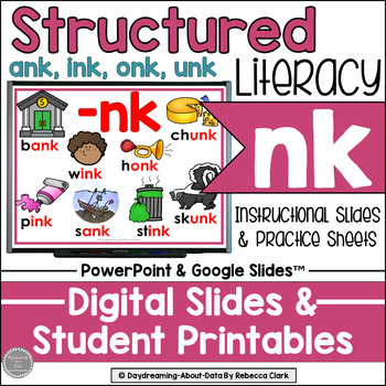 Preview of Ending Blend NK Glued Sounds ank ink onk unk Structured Literacy Phonics Lessons