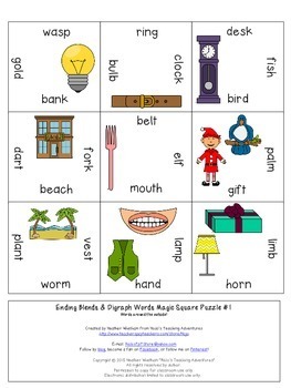 Ending Blends Worksheet Alternatives, Word Work, or Literacy Center Games