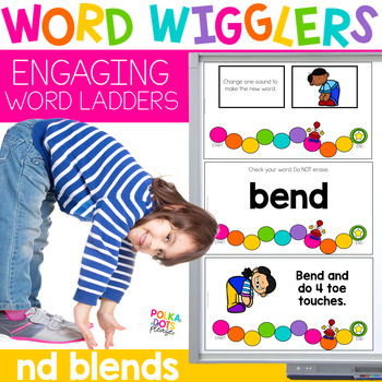 Preview of Ending Blends ND Phonics Word Ladder Game and Worksheet | Word Wigglers Activity