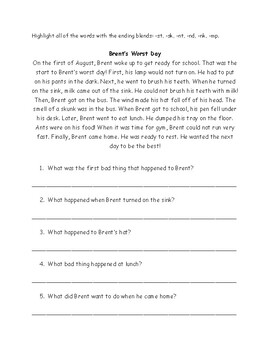 Ending Consonant Blends Short Story by Miss Kait Creates | TPT