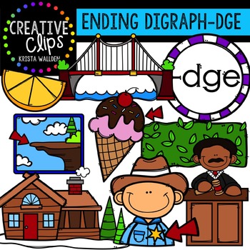 Preview of Ending Digraphs - DGE Words {Creative Clips Digital Clipart}