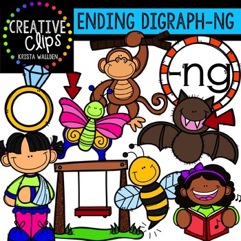 Preview of Ending Digraphs - NG Words {Creative Clips Digital Clipart}