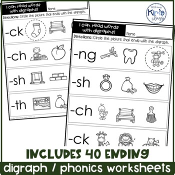 Ending Digraphs Phonics Worksheets- Differentiated For Special Education