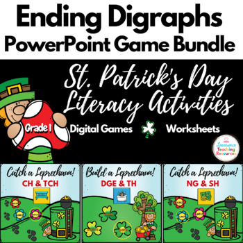 Preview of Ending Digraphs PowerPoint Game Bundle-St. Patrick's Day Literacy Activities