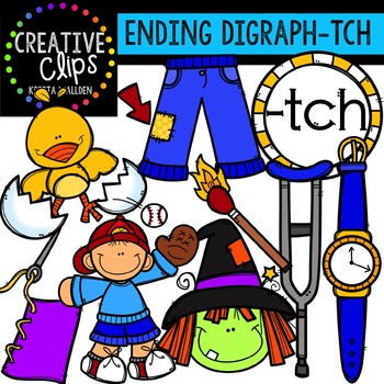 Preview of Ending Digraphs - TCH Words {Creative Clips Digital Clipart}