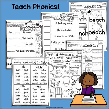 ending digraphs worksheets and activities for early readers phonics